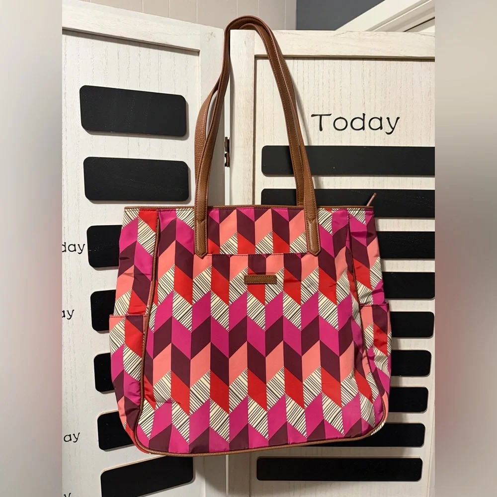 Vera Bradley Pink and Brown Geometric Tote - Picture 3 of 3